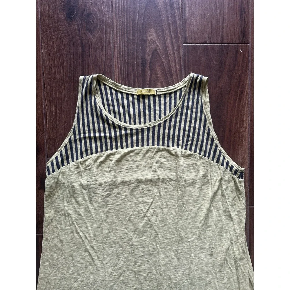 Cut Loose Sleeveless High Low Dress Sage Green Striped Yoke Slub Knit Midi‎ L XL